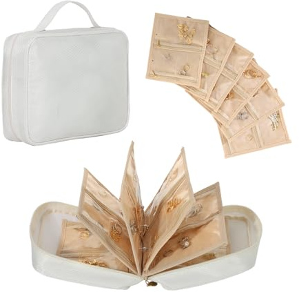 EVEOUT 6 Fundas Organizador de Joyas de Nylon, Estuche de Joyas de Viaje Portátil para Pendientes, Collares, Anillos, Libro Plegable para Guardar Joyas