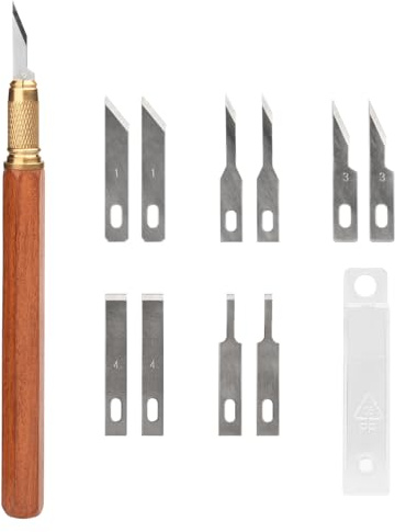 TOOLCOOL Precision Craft Knife Exacto Knife Hobby Knife Set Wooden Handle with 10 Pcs SK5 Steel Blades and Blade Cover for Carving Modeling Scrapbooking Stencil and Art Projects