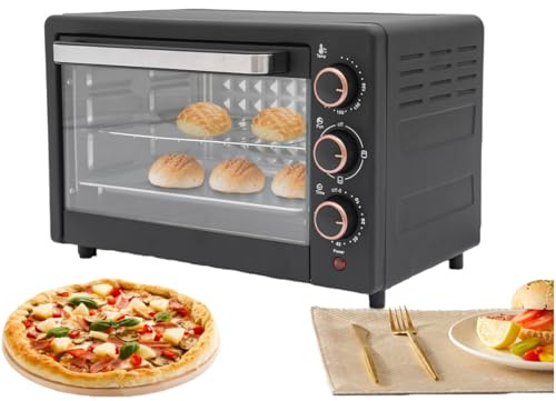 Mini forno da 22 l, piccolo forno con convezione, timer da 60 minuti, temperature da 120 °C a 250 °C, lavabile in lavastoviglie, per grigliare e cuocere al forno, 1000 W, 42 x 25 x 37 cm (nero)