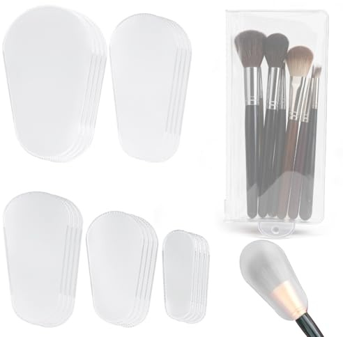 Goktvai 20pcs Makeup Brush Covers Set with 7.6in/19.5cm Storage Bag, Multiple Sizes Plastic Dustproof Cosmetic Brush Protectors for Travel Daily Storage
