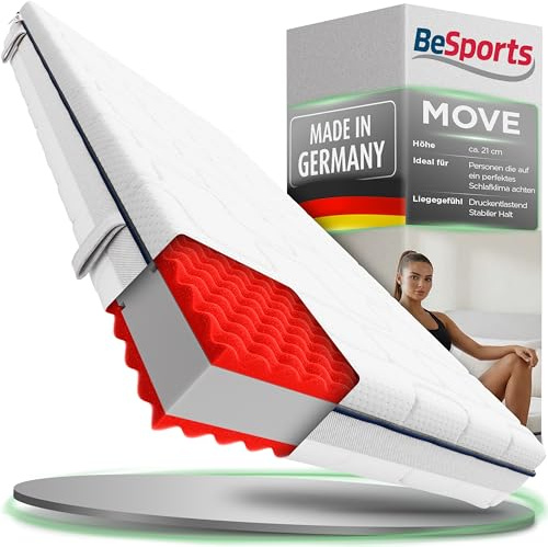 BeSports Move Kaltschaummatratze 90x200cm H3, 7-Zonen, wendbar | Beidseitig gleiche Härte, Sommer-/Winterseite TWIN-Bezug, Airflex-Hybridschaum, OEKO-TEX 100