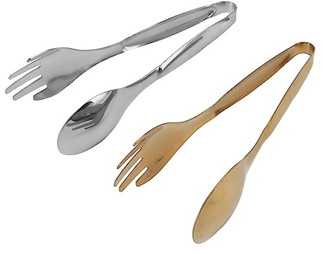 Dilwe 2-teilige Löffel-Gabel-Zange, 7,9 X 1,8 Zoll, Edelstahl-Kochzange, Einzigartiges Löffel-Gabel-Design Zum Grillen, Wenden von Burgern, Servieren von Salat, Mais, Küche, Restaurantbedarf