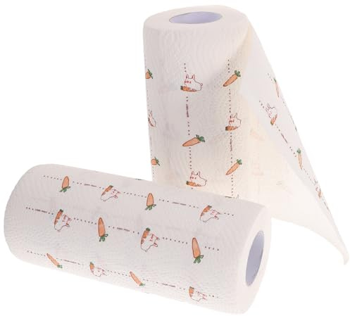 Garneck 2 Rollen Küchenreinigungstücher aus Zellstoff Bedrucktes Küchenpapier mit 55 Blatt Saugfähig und Reißfest Haushaltsreinigung für Küche und Haushalt