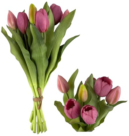 G.blümt Tulpen künstlich, Tulpenstrauß Real Touch wie echt, Kunstblumen Tulpenbund 7 Stück (Rose Lavender)
