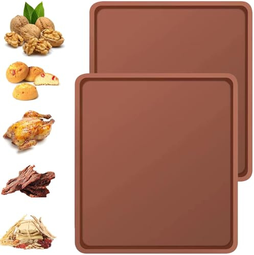 YXHZVON 2 Stück Rechteckig Schweizer Roll-Kuchenmatte Groß, Dehydrator-Blätter mit Rand, Antihaft-Silikon-Trockenmatten BPA Frei für Schweizer Rolle, Jerky, Obst, Fleisch, Gemüse, Cracker(Braun)