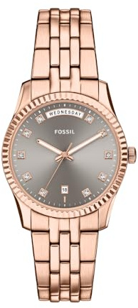 Fossil Scarlette orologio da Donna, movimento al quarzo a tre lancette con datario da 34 mm con cinturino in acciaio inox