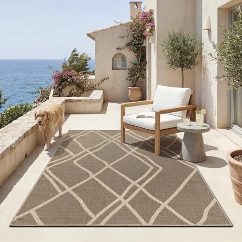 the carpet Mistra - Moderner In- und Outdoor Teppich, perfekt für das Wohnzimmer, Schlafzimmer oder die Terrasse, Wetterfest, langlebig und pflegeleicht, Braun Schwarz, 240 x 340 cm