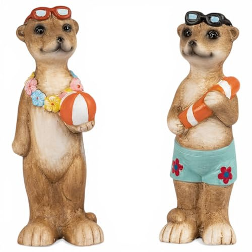 Kremers Schatzkiste 2er Set Erdmännchen Deko Figuren handbemalt aus Keramik niedliche Tierfiguren für Garten, Balkon & Wohnung, Sommer Deko Geschenkidee, stehende Erdmännchen 20 cm