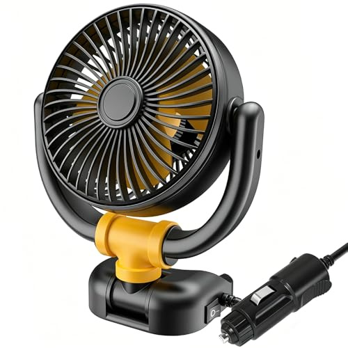 Rppiup 12V Fan for Car Dashboard, Auto Car Cooling Fan Single/Dual-Head 180° Up Down 360 ° Rotatable, Portable Campervan Fan for car Plugs into Cigarette Lighter for Truck SUV RV (Single)