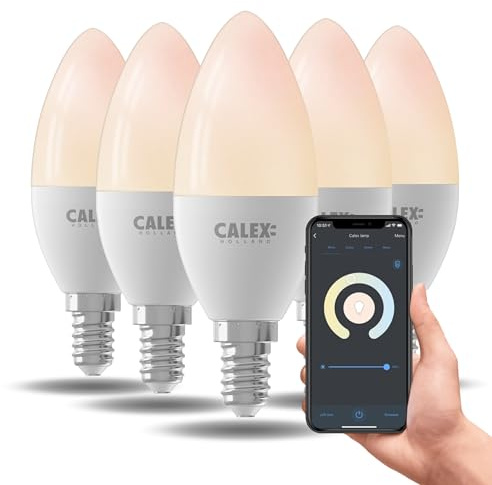 CALEX Smart LED Lampe, E14, B35, Kerze, warmweißes Licht, dimmbar, WLAN App- & Sprachsteuerung, 5er Pack