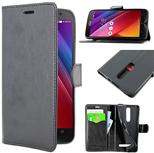 ebestStar - Coque Compatible avec ASUS ZenFone 2 ZE551ML Etui PU Cuir Housse Portefeuille Porte-Cartes Support Stand, Noir [Appareil: 152.5 x 77.2 x 10.9mm, 5.5'']
