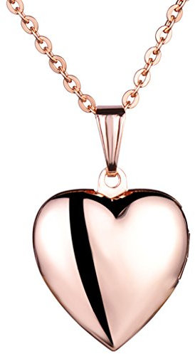 Yumilok Edelstahl Foto Medaillon zum Öffnen Photo Bilder Amulett Roségold Blau Herzanhänger Halskette Kette mit Anhänger für Damen Mädchen