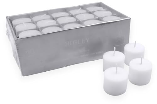 Hosley Set of 30 Unscented White Votive Candles – Bulk Pack, Clean-Burning, Long-Lasting 10-12 Hour Burn Time – Ideal for Weddings, Home Décor, Spa, and Events