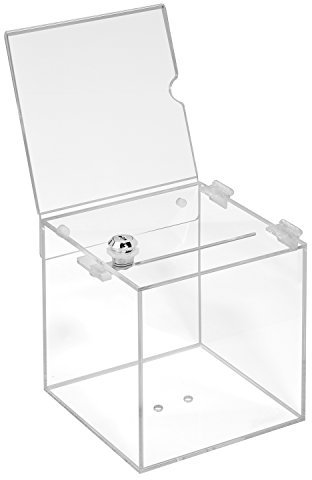 Losbox aus Acrylglas in 150x150x150mm mit Schloß und Topschild 150x150mm - Zeigis® / Spendenbox/Aktionsbox/Gewinnspielbox/transparent/durchsichtig/Acryl/Plexiglas® / abschließbar/versperrbar