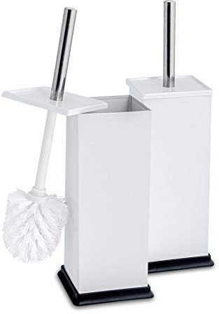 Harbour Housewares Toilet Brushes and Holders - White - Pack of 2 - Square Toilet Bowl Brush & Holder Stainless Steel Bathroom Deep Cleaning Scrub