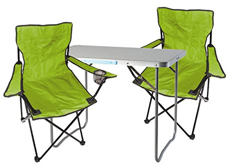 Mojawo - Set di 3 mobili da campeggio, in alluminio, 80 x 60 x 68 cm, 1 tavolo da campeggio XL con maniglia e 2 sedie da pesca, sedie pieghevoli, da campeggio, colore: Verde lime