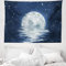 ABAKUHAUS Mond Wandteppich, Mond-Einstellung über Meer aus Weiches Mikrofaser Stoff Waschbar ohne Verblassen Digitaldruck, 150 x 110 cm, Nachtblau Weiß