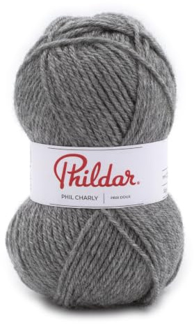 Phildar - Pelote de Laine Phil Charly - Laine à Crocheter et à Tricoter - 100% ACRYLIQUE - Aiguille n°4 - Couleur GRIS