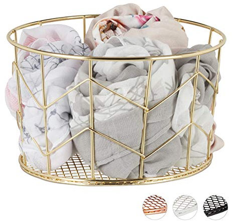 Relaxdays Drahtkorb, rund, Vintage Design, Aufbewahrung, Kleidung, Accessoires, Deko Korb, Metall, ∅ 22 cm, gold