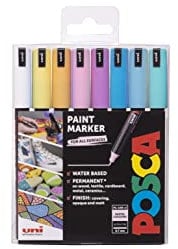 Posca PC-1MR Water Based Permanent Marker Paint Pens. Premium Ultra Fine Tip for Arts and Crafts. Multi Surface Use On Wood, Metal, Paper, Cardboard, Glass, Fabric, Ceramic & Stone. Set of 8 Pastel