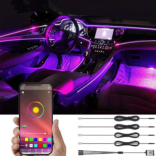 TABEN Neonleuchtleisten für das Auto, 4-teiliges Set, mit 8 Farben, zur Autodekoration, Stimmungslicht, Innenraumbeleuchtung, wasserdicht, DC12V (1 Set)