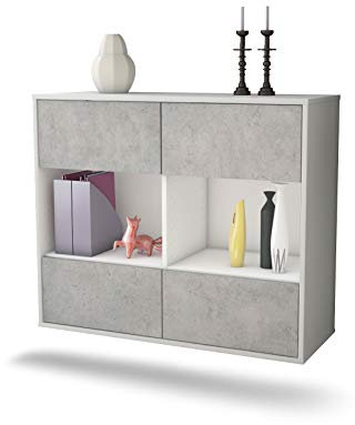 Dekati Sideboard Providence hängend (92x77x35cm) Korpus Weiss matt - Front Beton Optik - Push to Open