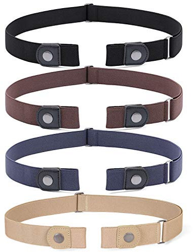 JasGood 4 Stück Gürtel ohne Schnalle Gürtel Elastischer Unsichtbare Dehnbarer Gurtel für Damen & Herren,E-Schwarz/Kaffee/Blau/Gelb,Anzug für Taillengröße 55cm-90cm(23''-33 '')