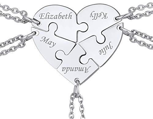 Suplight 5 Stücke Puzzle-Teile Anhänger Halskette Edelstahl personalisiert Herz Puzzle Name Gravur Freundschaftsketten für Freunden Familienmitglieder