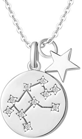 FANCIME Jungfrau Sternzeichen Kette aus Solide 925 Sterling Silber mit Weiß Vergoldet Anhänger Halskette Einfach Minimalistisch Geschenk Schmuck für Damen Mädchen - Verstellbar Kettenlänge: 40 + 5 cm