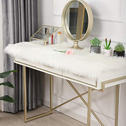 ZZFF Falsches Fell Kommode Tischdecke,Einfarbige Plüsch Tischläufer,Faux Schaffell Dekorative Kommode Tischdecke,Nicht-Slip Schreibtisch-pad Essen Zu Weihnachten Weddin