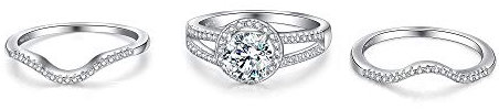 EVER FAITH Ring 925 Sterling Silber für Damen Weiß CZ Ehering Stapelbarer Verlobungsring Set Größe 7