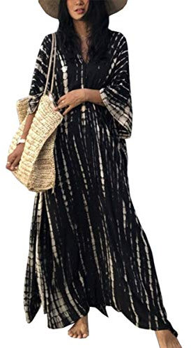 L-Peach Bohemian Kaftan Ampia camicia da notte lunga da donna Abito da spiaggia Copricostume Vestaglia Sarong Pareo