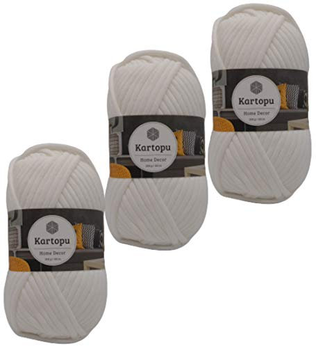 3x200gr Home Decor -weiches Textilgarn- gleichmäßige Einfärbung und Garnstärke- Häkelgarn für Kissenhüllen, Taschen, Häkeldecken- Jersey Garn in großer Farbauswahl (weiß 10)