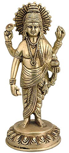 Gangesindia Lord Dhanvantari 99320 Messingstatue/Arzt der Götter, Lord Dhanvantari, traditionelle hinduistische Gottheitsskulptur, antikes Gold-Finish, religiöse Heimdekoration