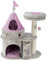 TRIXIE My Kitty Darling Castle Condo mit Kratzstämmen, Plattform mit abnehmbarem Bett, Spieldecke mit Knisterfolie, baumelnder Pom-Pom, Grau/Rosa Large