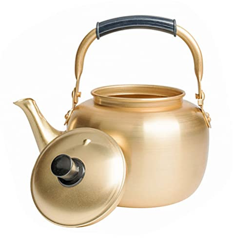 jojofuny 3L Acqua Bollitore di Metallo Stufa Top Teiera Bollitore In Alluminio Fischio Teiera Heavy Duty Bollente Bollitore Teiera Bollitore di Acqua Calda Oro