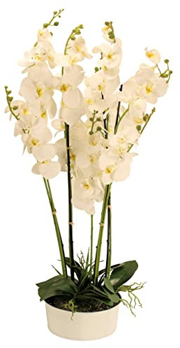 OF Künstliche Blumen Orchideen Arrangement XL im Topf-Weiß und Rosa bis 86 cm groß & 63 Blüten (Weiß, 84 cm)