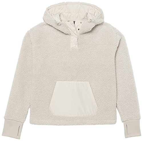 Amazon Essentials Damen Teddy-Fleece-Jacke mit Viertel-Knopfleiste und Kapuze, Hellgrau, L