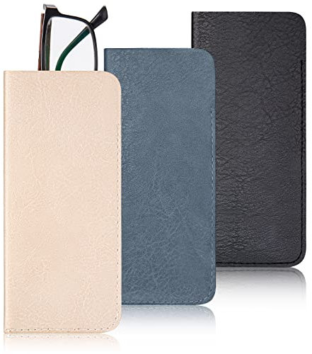 Hifot Custodia Occhiali Pelle 3 Pezzi, Morbida Custodia Occhiali Lettura, Borsa Astuccio Occhiali for Donna Uomo