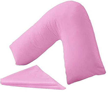 KANAK V Shaped Pillowcase Plain Polycotton Back & Neck Support V Pillow case cover - Orthopaedic/Pregnancy/Nursing Pillow Cover Only- Pink