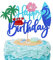 Rsstarxi 1 Pack Beach Happy Birthday Cake Topper Glitter Flower Crab Palm Leaf Surfboard Cake Pick for Beach Surfing Hawaii Luau Theme Baby Shower Kids Boys Girls Birthday Party Cake Decorations