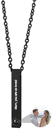 RWQDZOM Personalisierte Foto-Projektions-Halskette, individuelles Bild, Balkenhalskette, gravierter Namensanhänger, I Love You-Halskette, 100 Sprachen, Schmuck für Herren, Titanstahl, Metall