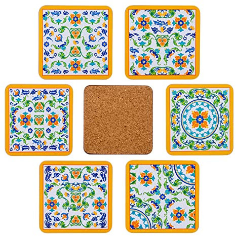 6er-Set Giordano di Ponzano® Untersetzer für Gläser, Tassen, Blumen oder Kerzen auf Ihrem Tisch mit Korkboden. Quadratisch 10 cm. Ausgabe (Natura)