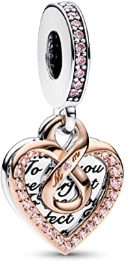 PANDORA Moments Bicolor Unendlichkeits-Herz Doppelter Charm-Anhänger mit rosevergoldeter Metalllegierung Moments Collection, kompatibel Moments Armbändern, 782641C01