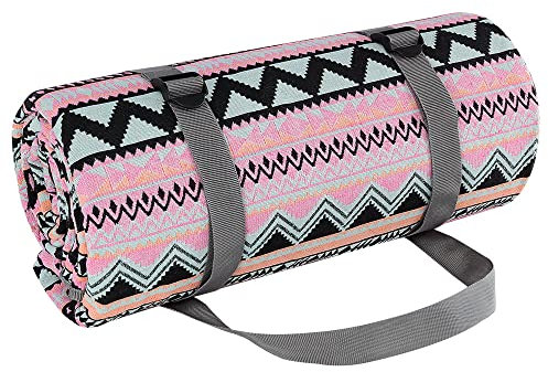 Menkala Picknickdecke Wasserdicht Klein 200 x 145 cm Outdoor Decke Stranddecke Sandfrei Strandmatte Isoliert Dick Krabbeldecke Faltbare Picnic Blanket mit Tragegriff für 3-5 Personen Boho Rosa