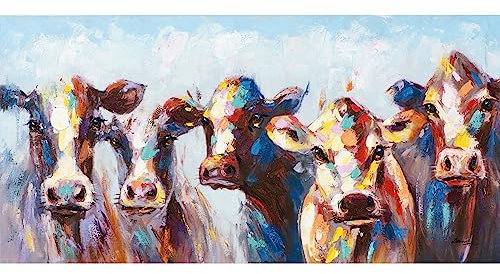 Objectz Wandbild bunte Kühe - handbemalt auf Giclée - aufhängfertig - Format 100x50 cm