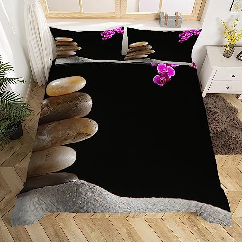 Orchidee Bettwäsche Set 135x200 cm Weich Mikrofaser Steinoptik Bettwäsche-Sets mit Reißverschluss 3 Teilig Bettbezüge mit Kissenbezug 80x80 cm