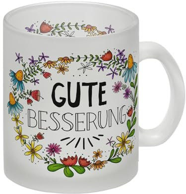 Gute Besserung Glas Tasse mit Blumen Motiv