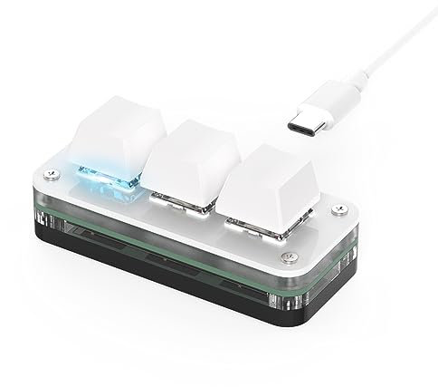 BRIMFORD 3 Tasten Mini Tastatur - Programmierbar - Mechanische RGB Gaming Tastatur, Makro, Benutzerdefiniert, Kompakt, Typ-C, für Windows & Mac (Weiß, DREI Tasten/Leere)