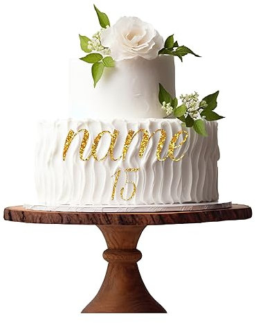 Personalised Acrylic Cake Charm Word Number Script Font A 3 4 5 6 Acrylic Cake Topper Letter Alphabet Decoration for Wedding Anniversary Birthday (4inch (100mm) 1word/name, Gold Glitter)